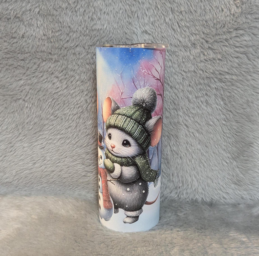 Winter Mouse/Mice Tumbler 20oz With Reusable Straw, Can Be Personalized