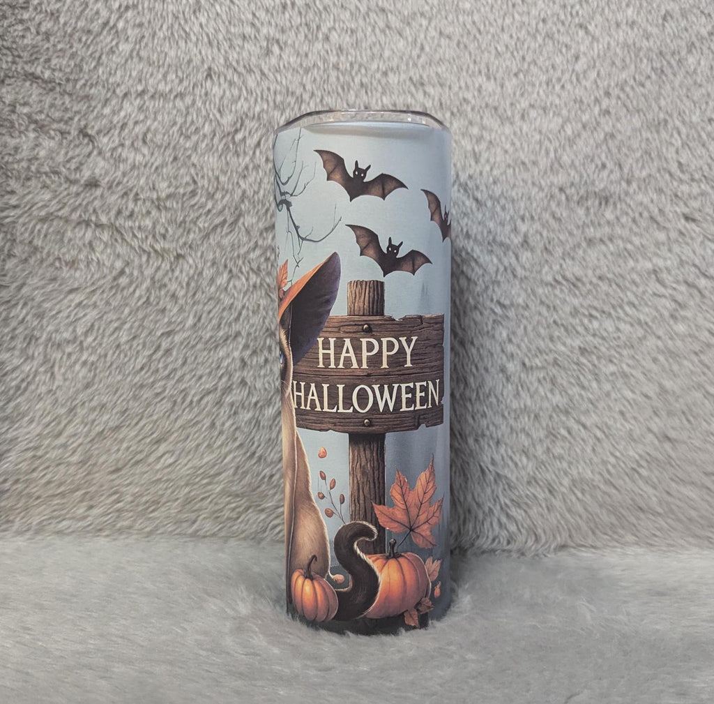 Happy Halloween Cat Tumbler 20oz With Reusable Straw, Can Be Personalized