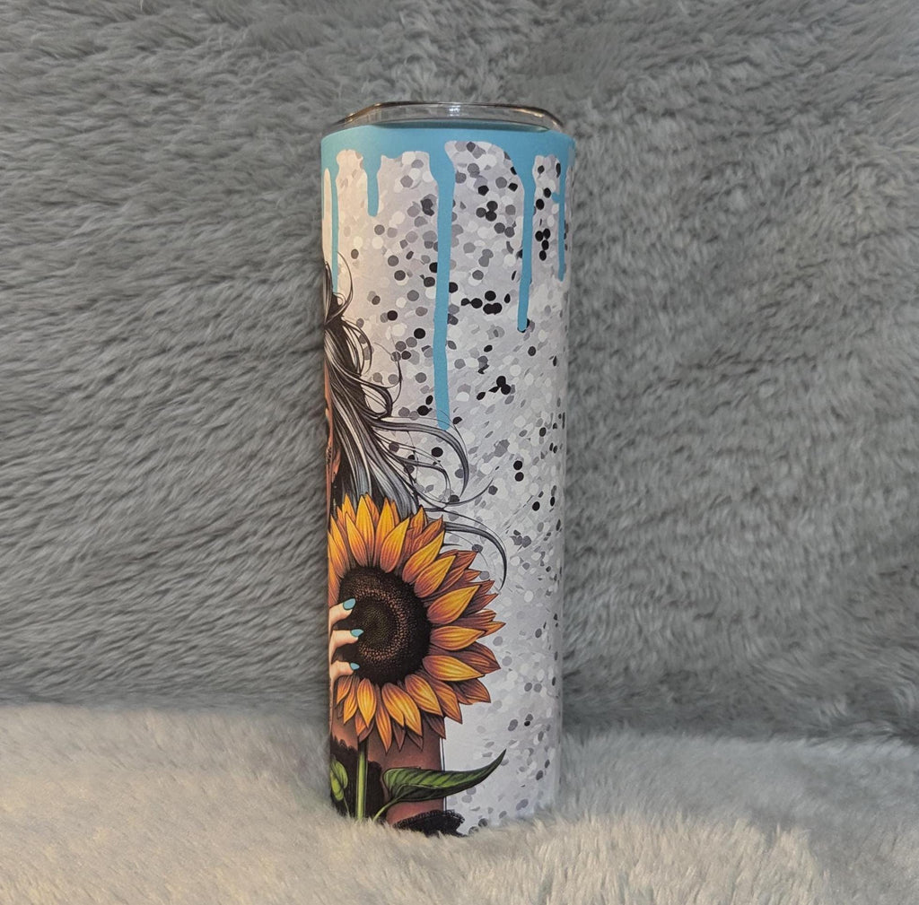 Pretty Sunflower Girl 20oz Tumbler 20oz With Reusable Straw, Can Be Personalized