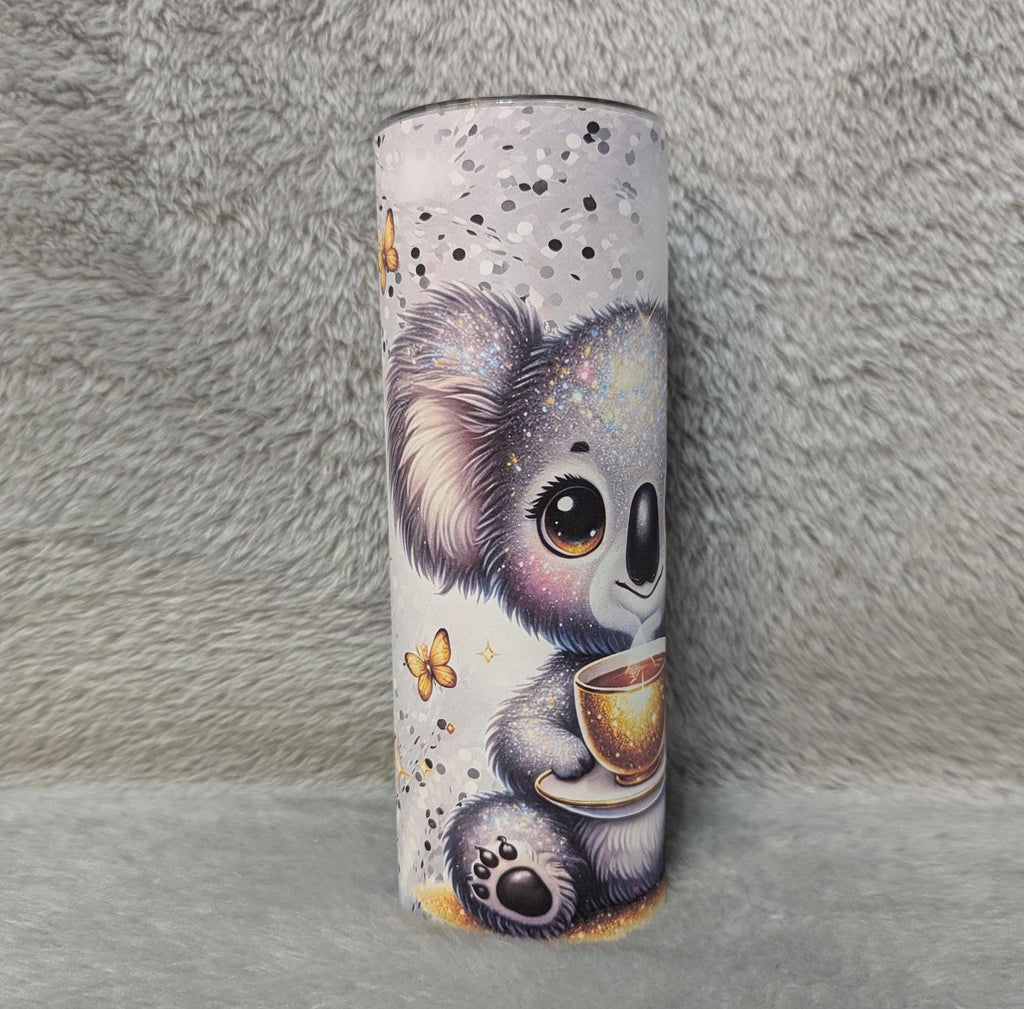 Cute Koala Bear Drinking Coffee Or Tea Saying My Favorite Part Of The Day Tumbler 20oz With Reusable Straw, Can Be Personalized