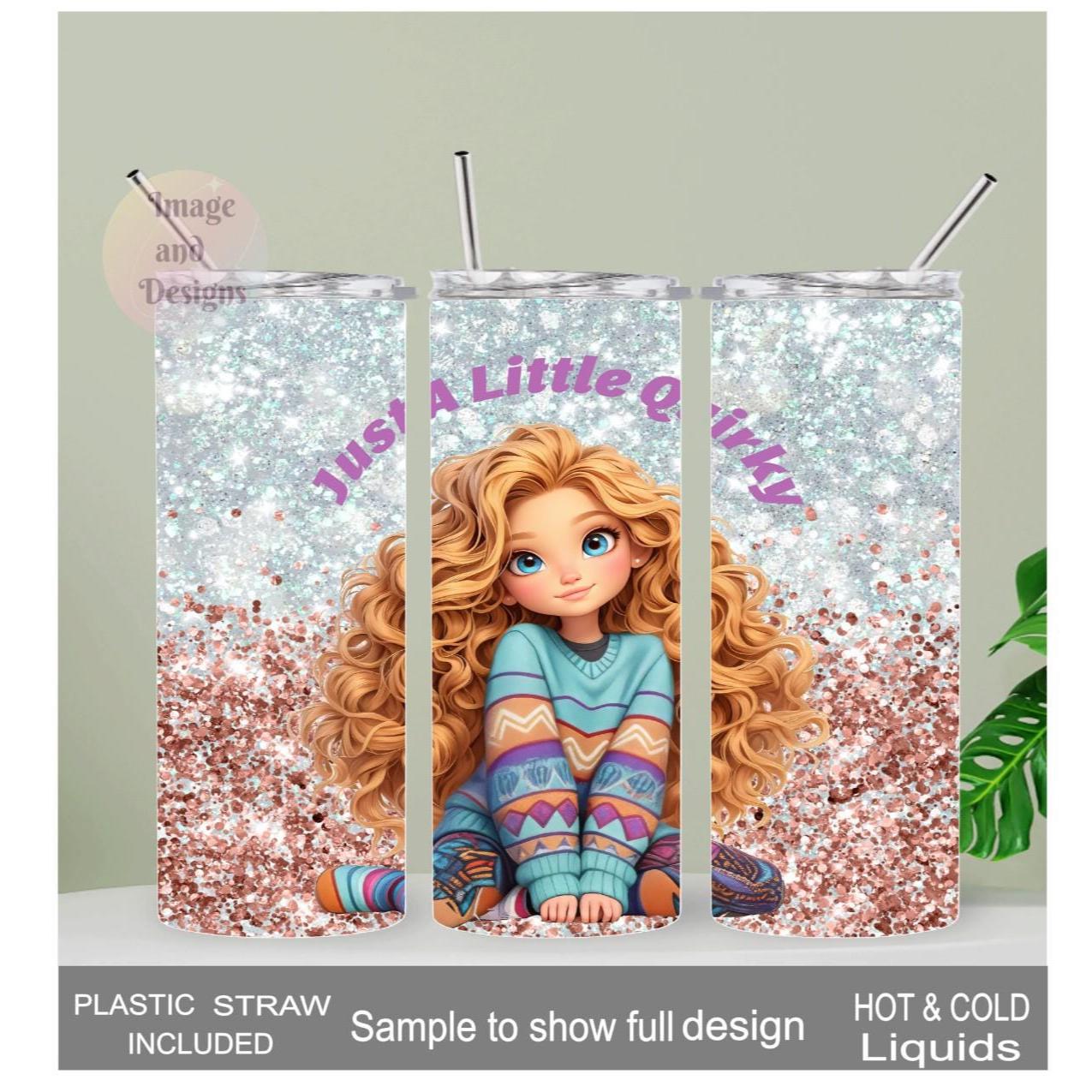 Quirky Girl Tumbler 20oz With Reusable Straw, Can Be Personalized