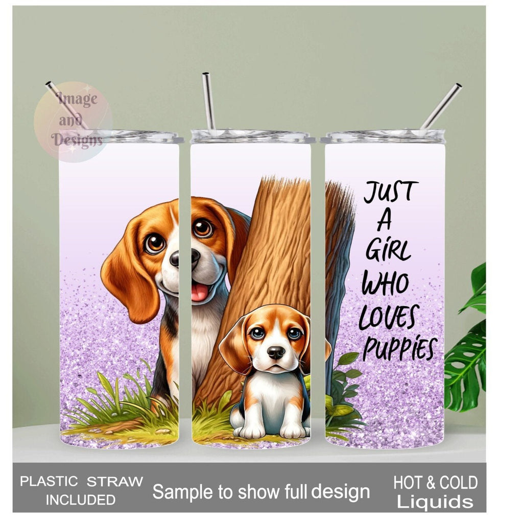 Just A Girl Who Loves Puppies Tumbler 20oz With Reusable Straw, Can Be Personalized