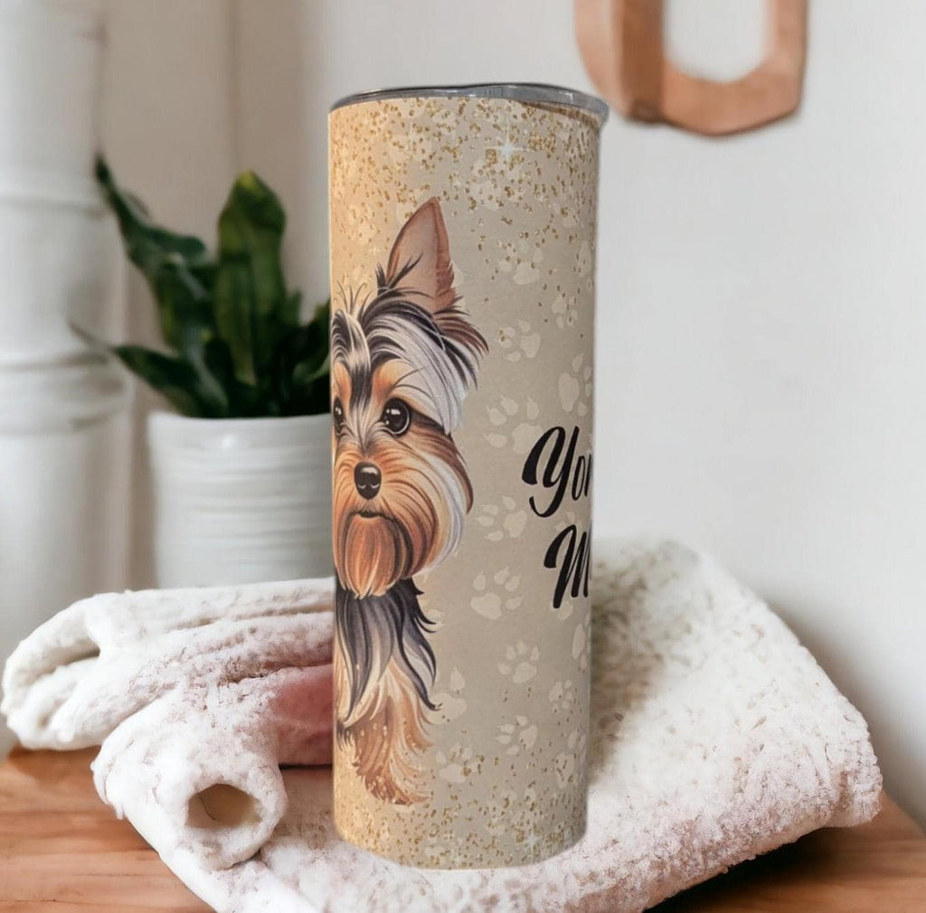 Yorkie Mom Tumbler 20oz With Reusable Straw, Can Be Personalized