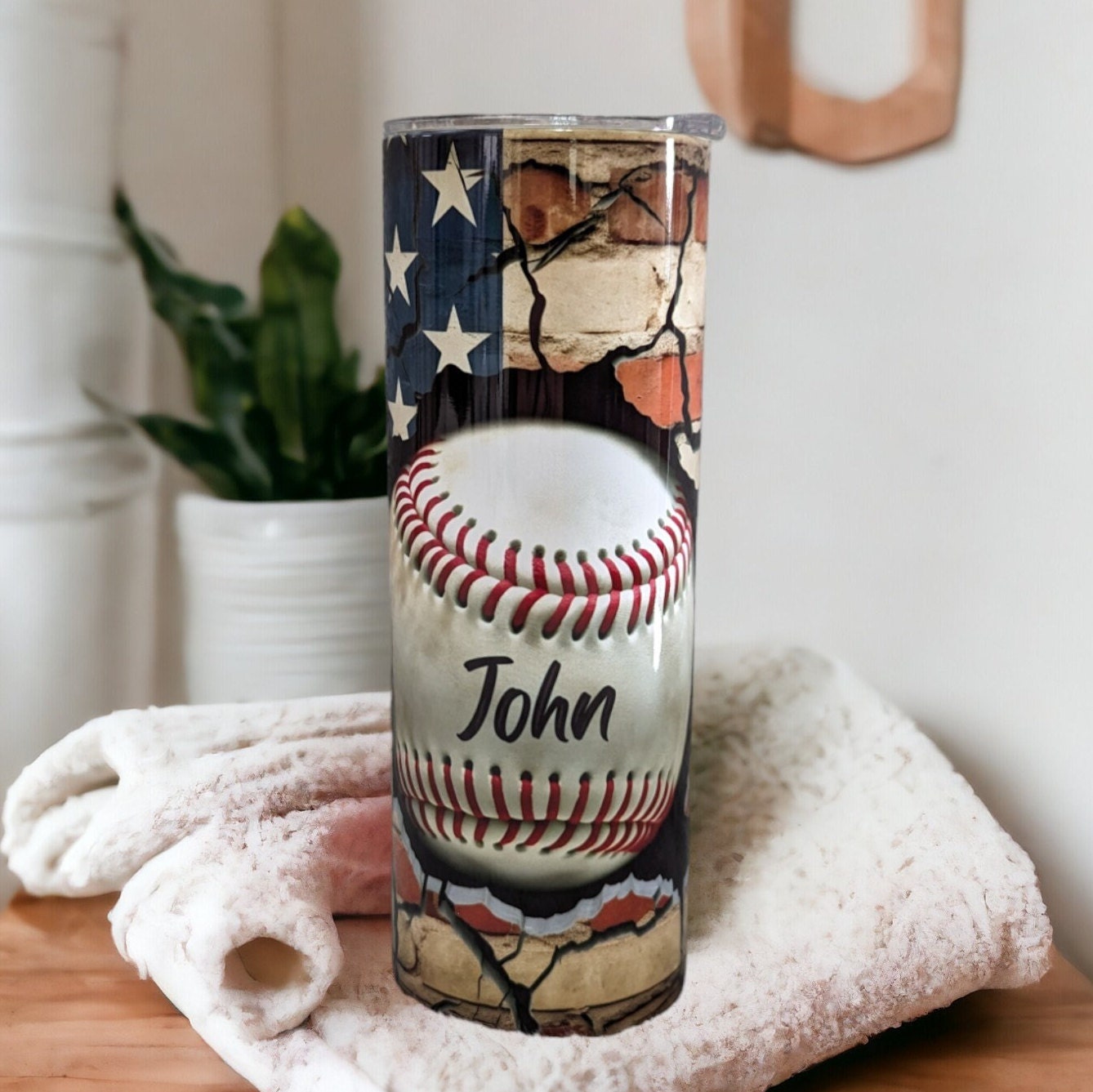 Baseball Tumbler 20oz With Reusable Straw, Can Be Personalized