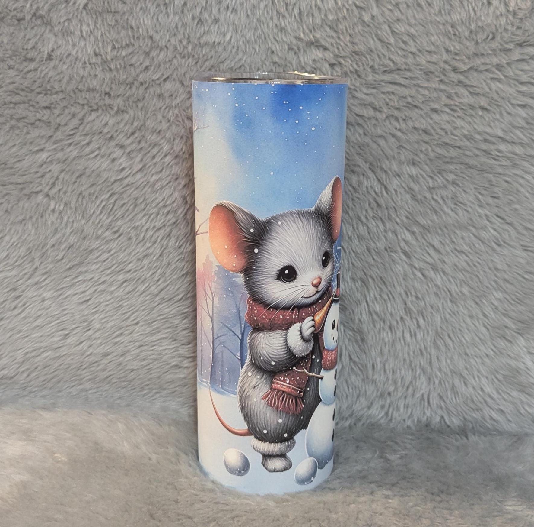 Winter Mouse/Mice Tumbler 20oz With Reusable Straw, Can Be Personalized