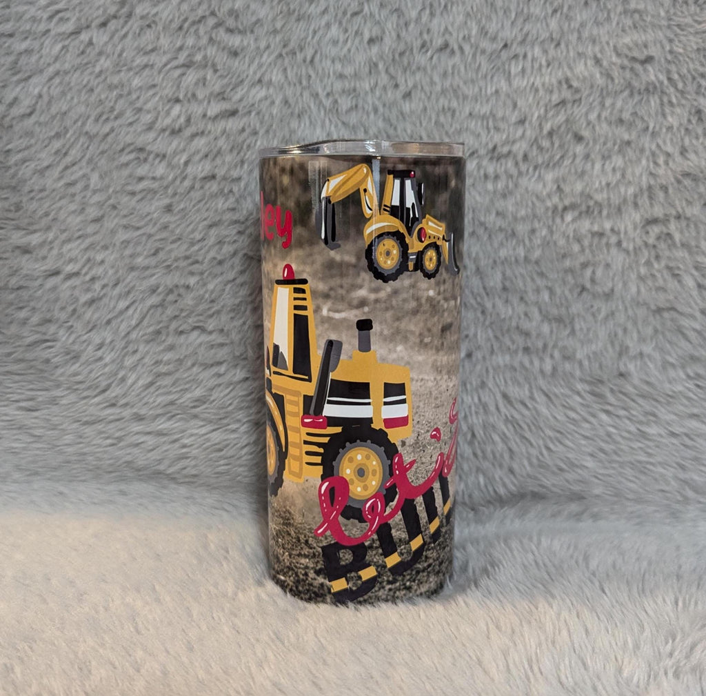 Boys Construction Tumbler 15oz With Reusable Straw, Can Be Personalized
