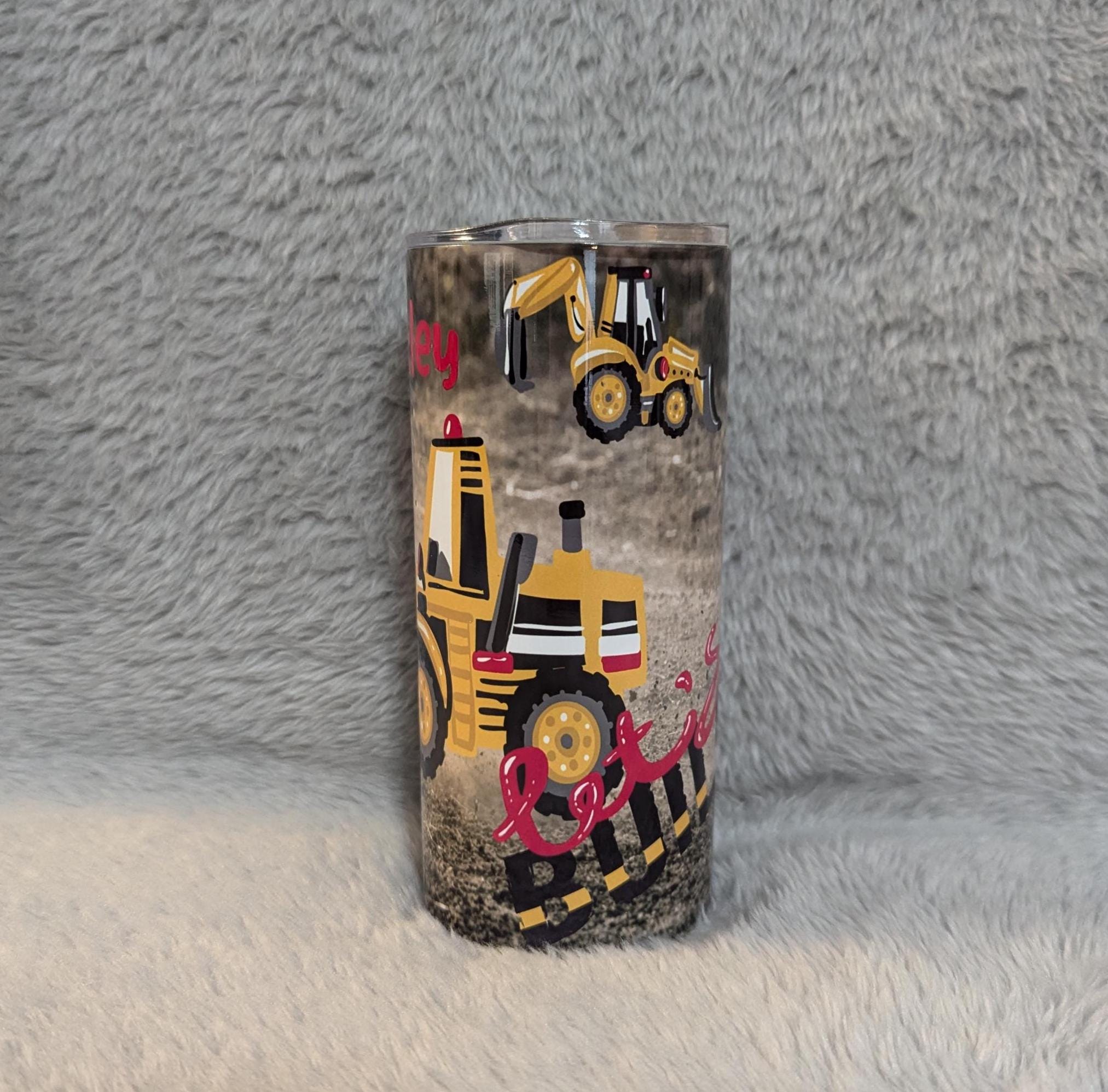 Boys Construction Tumbler 15oz With Reusable Straw, Can Be Personalized