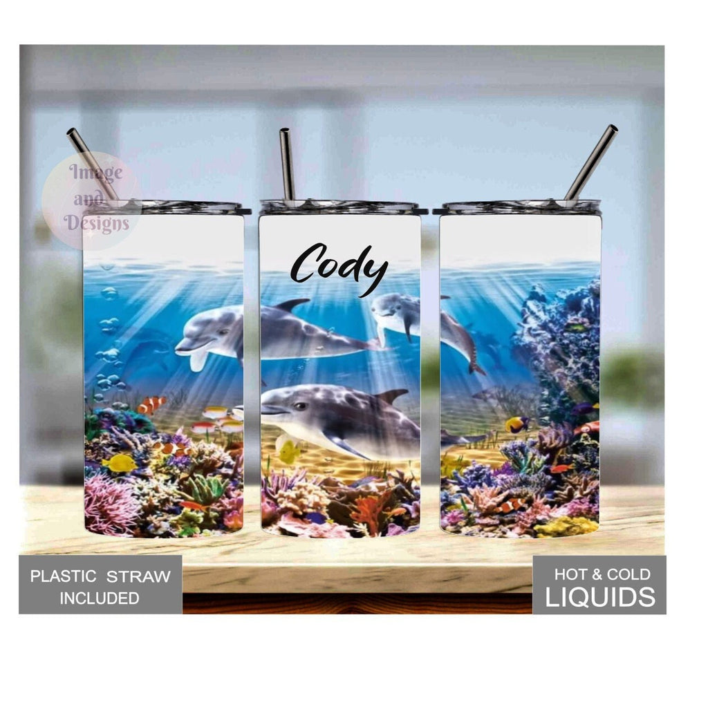 Kids Dolphin Tumbler 15oz With Reusable Straw, Can Be Personalized