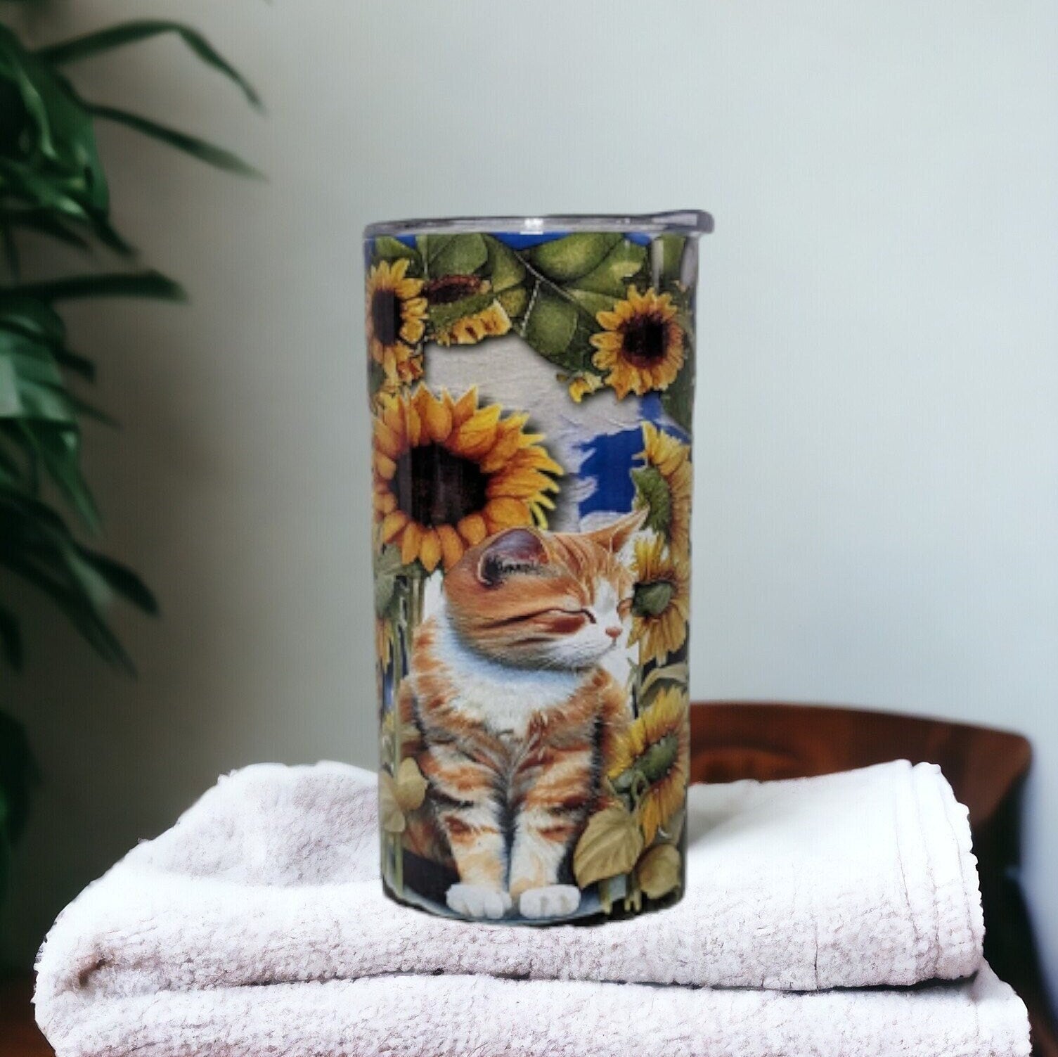 Kids Kitten Tumbler 20oz With Reusable Straw, Can Be Personalized