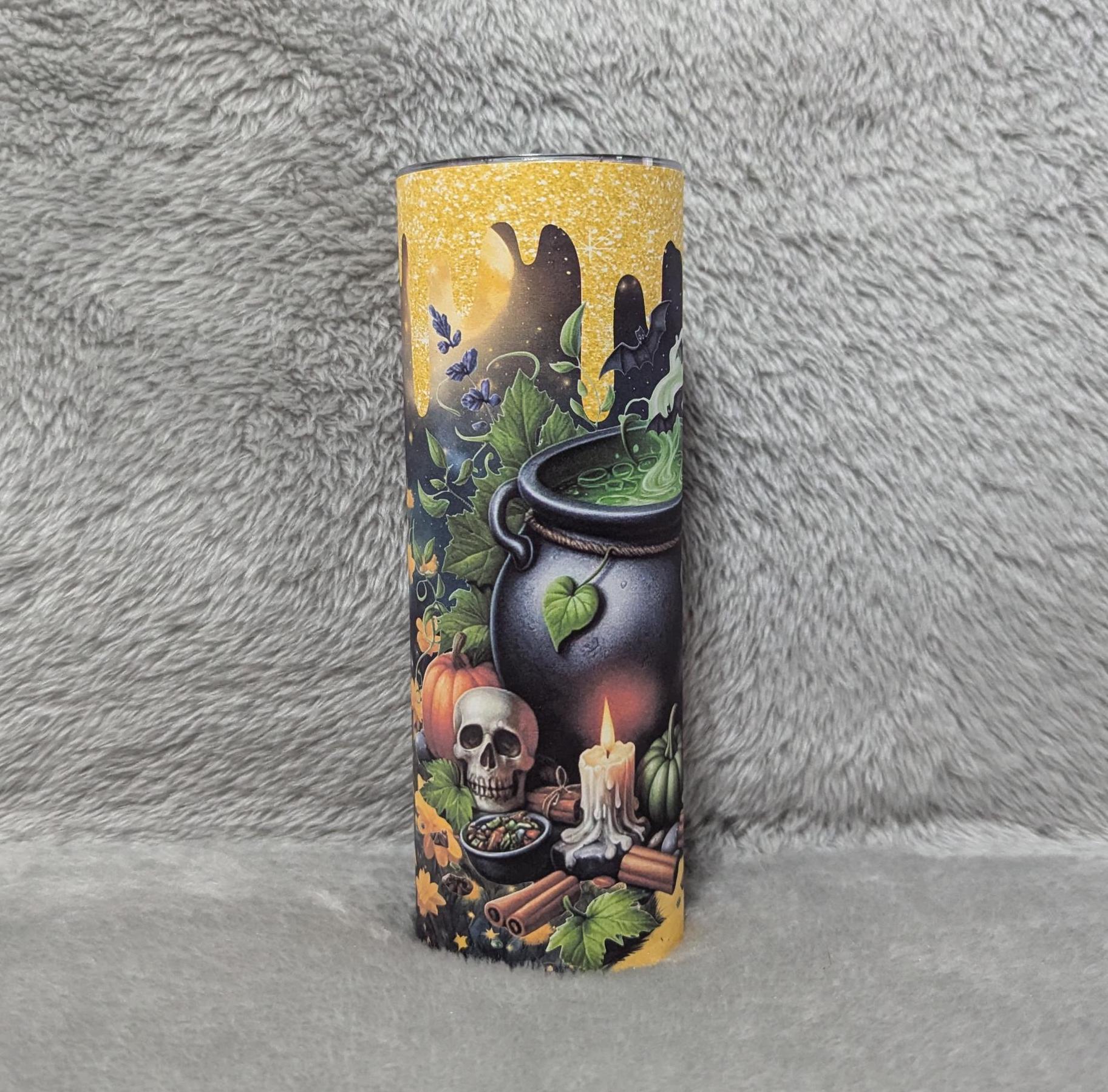 Witches Cauldron Halloween Tumbler 20oz With Reusable Straw, Can Be Personalized