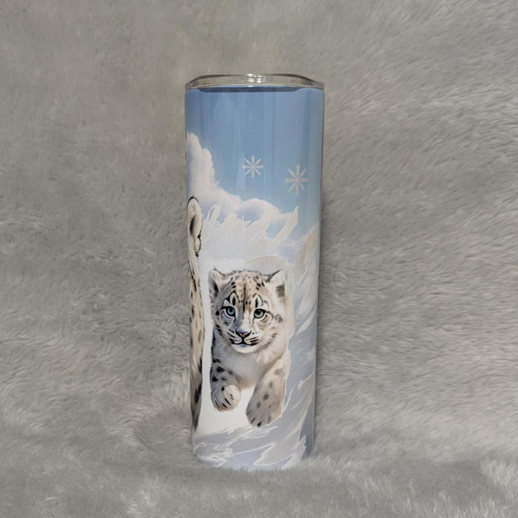 Snow Leopard Tumbler 20oz With Reusable Straw, Can Be Personalized