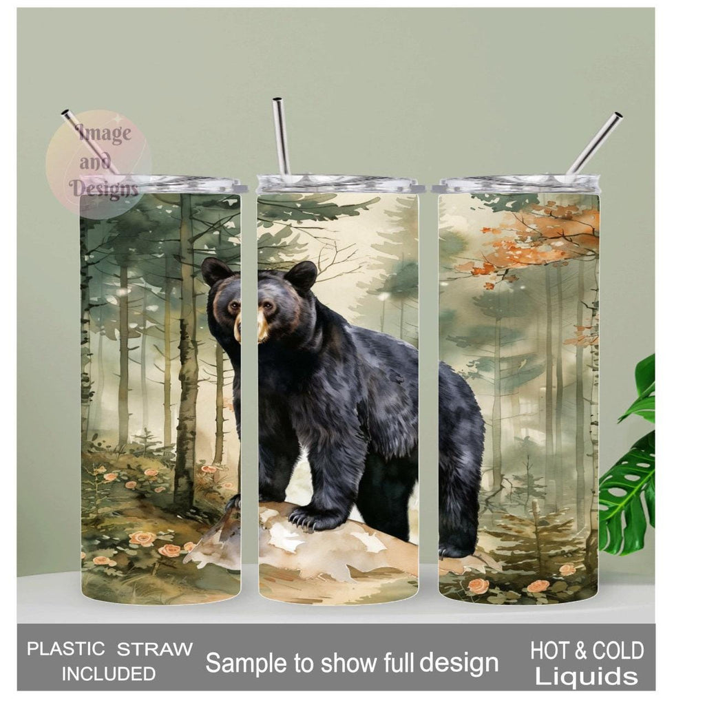 Black Bear Tumbler 20oz With Reusable Straw, Can Be Personalized