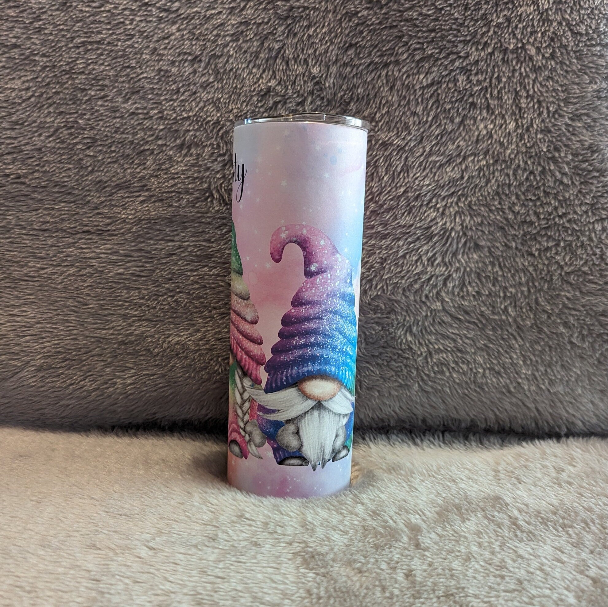 Pretty Rainbow Gnome Tumbler 20oz With Reusable Straw, Can Be Personalized