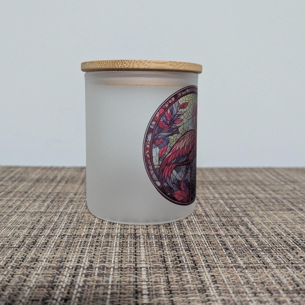 Pink Flamingo Candle Holder With A Stained Glass Design, Includes A Battery Operated Flickering Tea Light