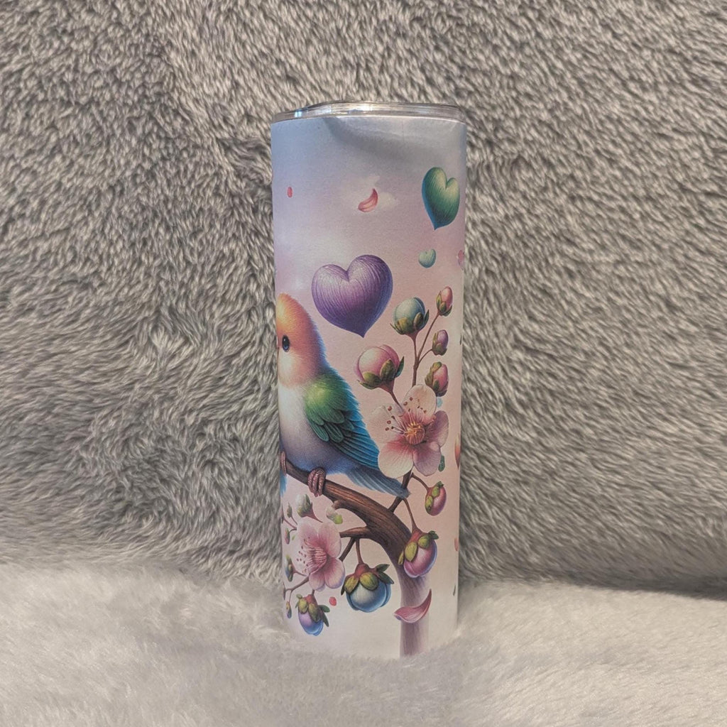 Pretty Lovebird Tumbler 20oz With Reusable Straw, Can Be Personalized