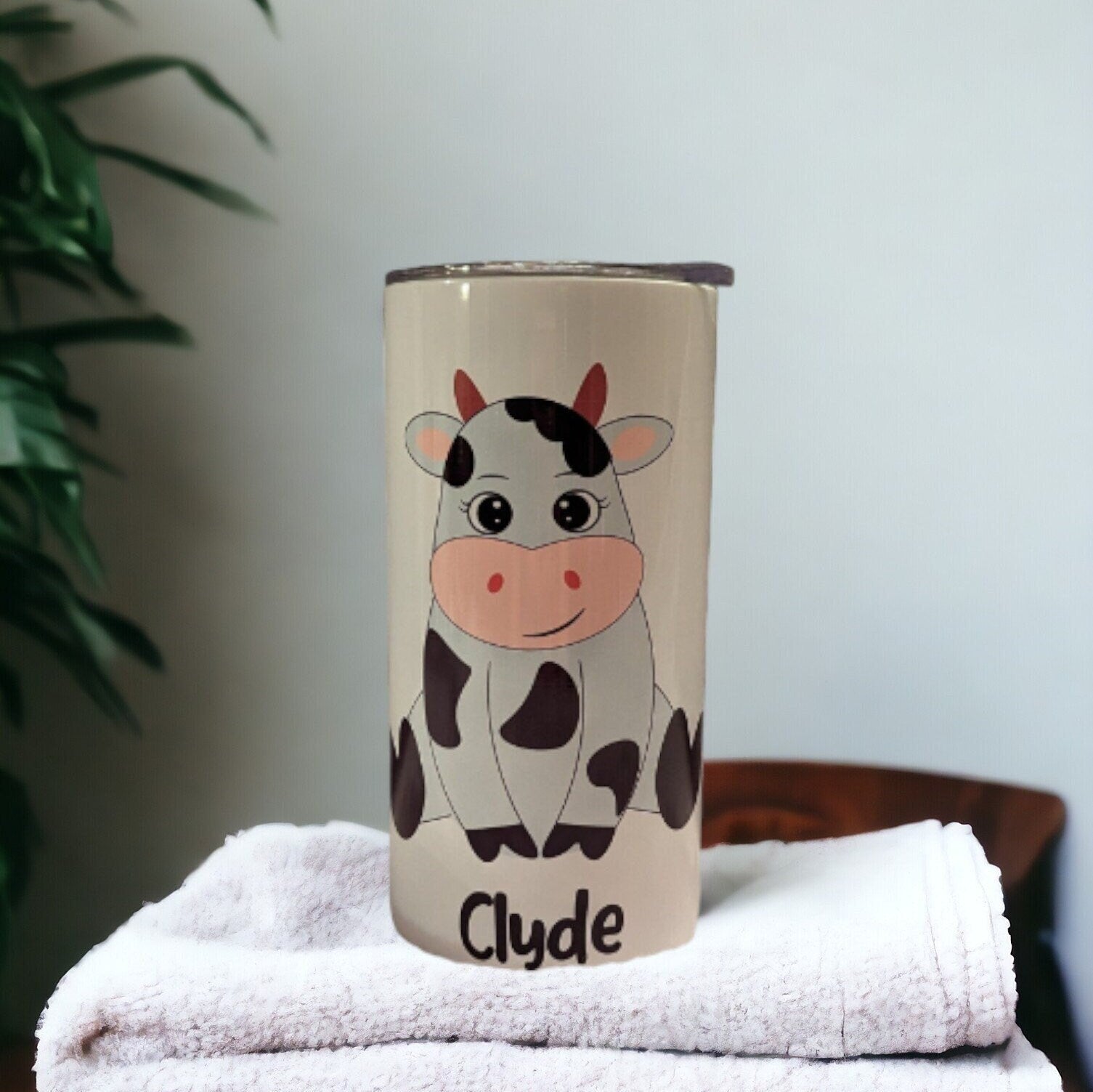 Kids Cow Tumbler 15oz With Reusable Straw, Can Be Personalized