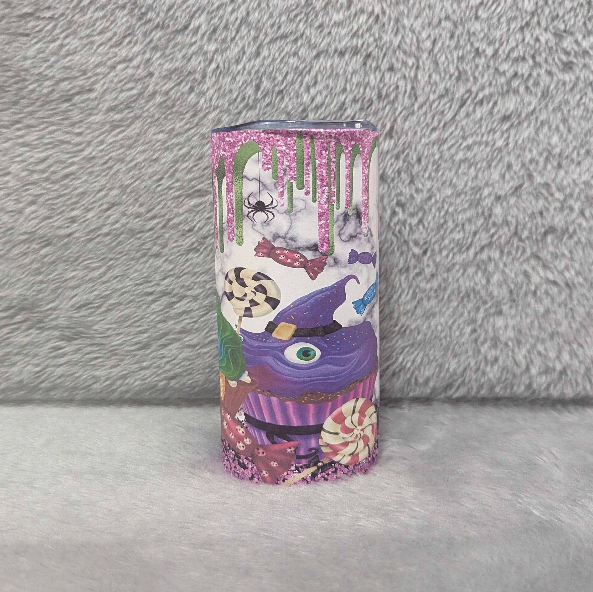 Kids Halloween Monster Cupcake Tumbler 15oz With Reusable Straw, Can Be Personalized