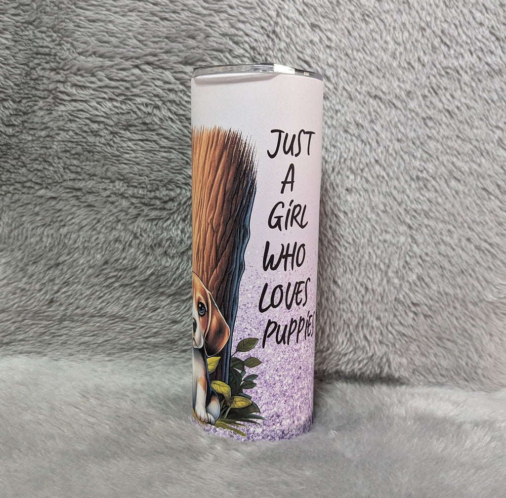 Just A Girl Who Loves Puppies Tumbler 20oz With Reusable Straw, Can Be Personalized