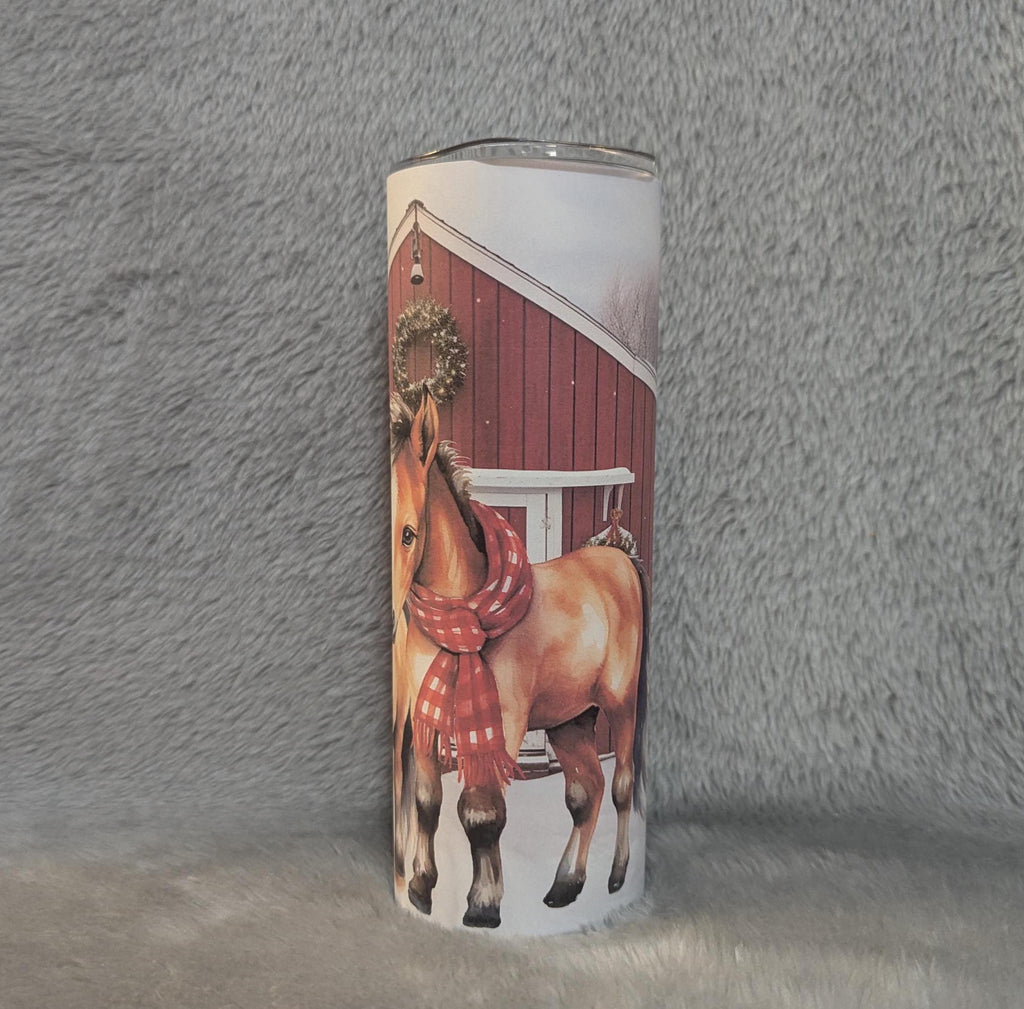 Christmas Winter Ponies Tumbler 20oz With Reusable Straw, Can Be Personalized