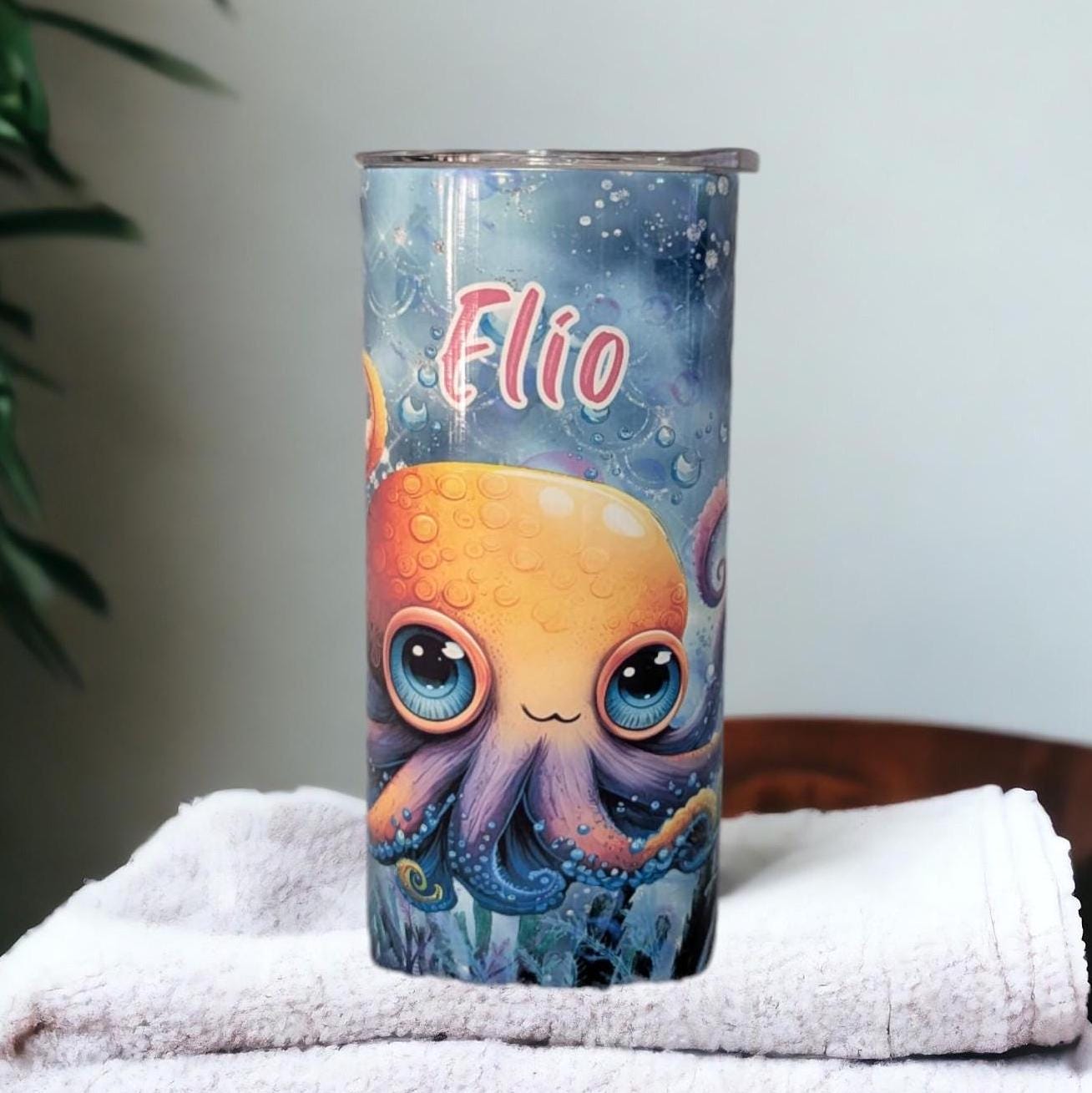 Kids Octopus Tumbler 15oz With Reusable Straw, Can Be Personalized