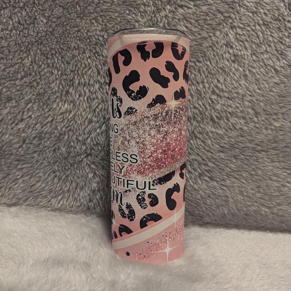 Mom Inspirational Tumbler With A Pretty Leopard Print and Glitter Design  20oz With Reusable Straw