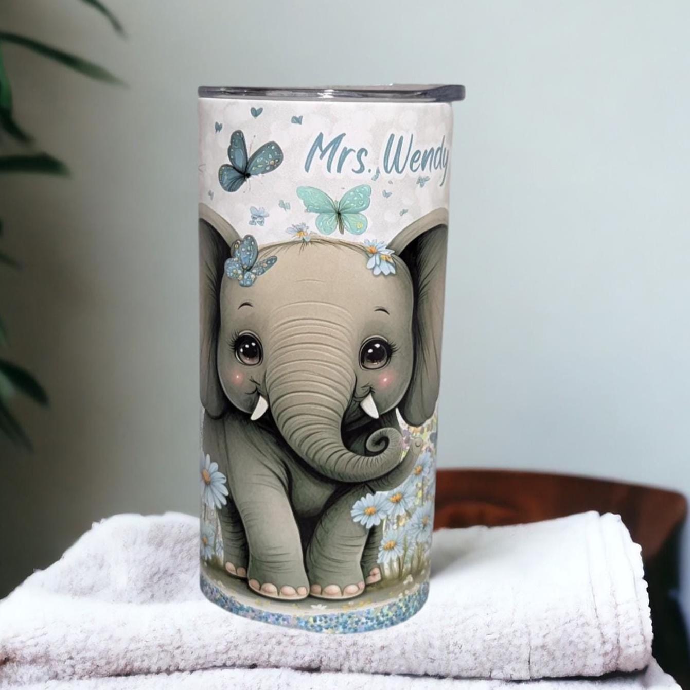 Kids Elephant Tumbler 15oz With Reusable Straw, Can Be Personalized