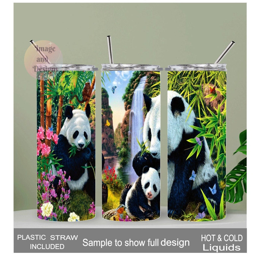Panda Bear Tumbler 20oz With Reusable Straw, Can Be Personalized