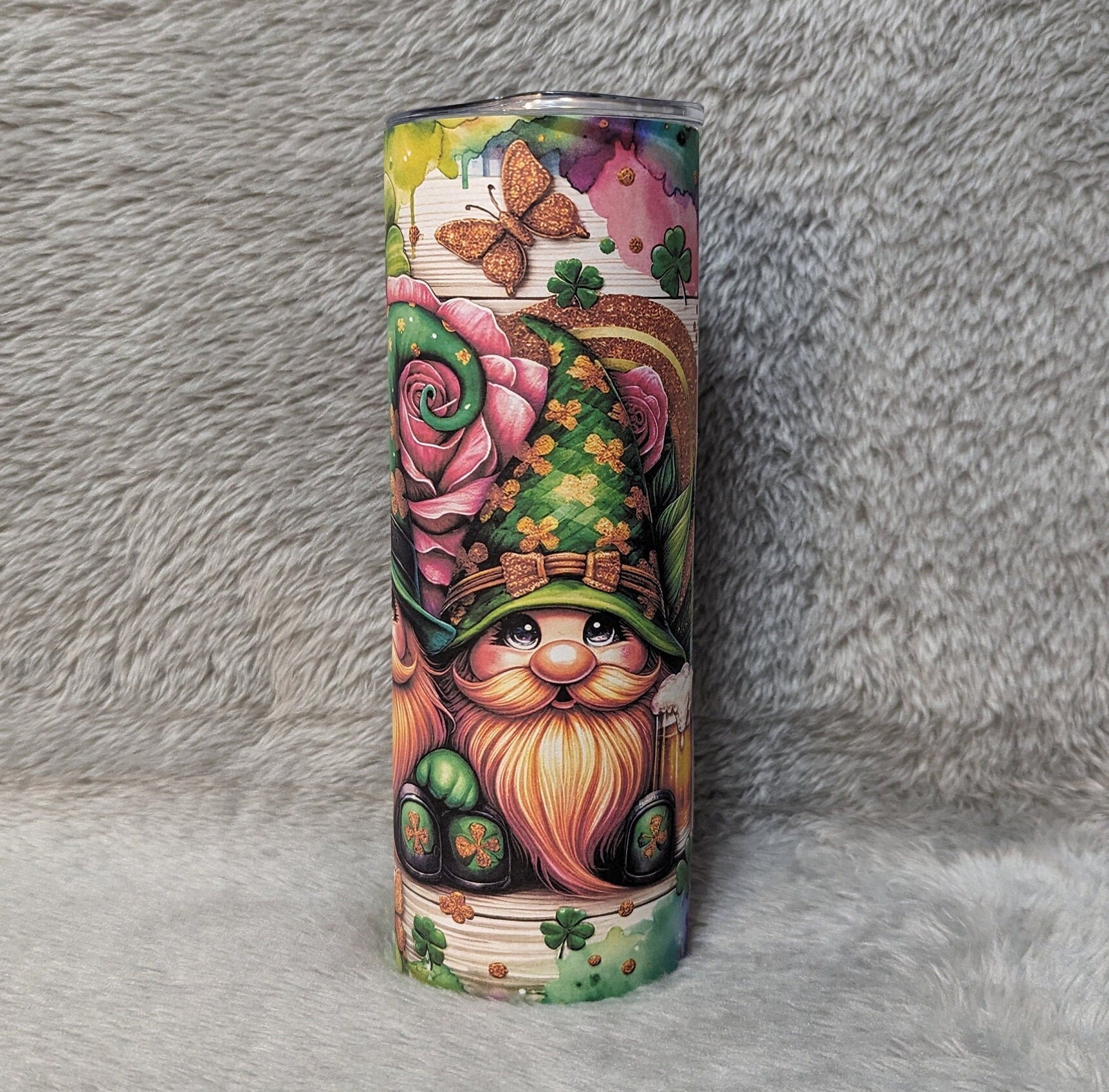 Lucky Irish Gnome Tumbler 20oz With Reusable Straw, Can Be Personalized