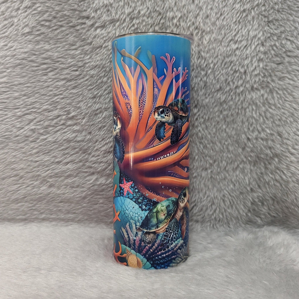 Sea Turtle Tumbler 20oz With Reusable Straw, Can Be Personalized