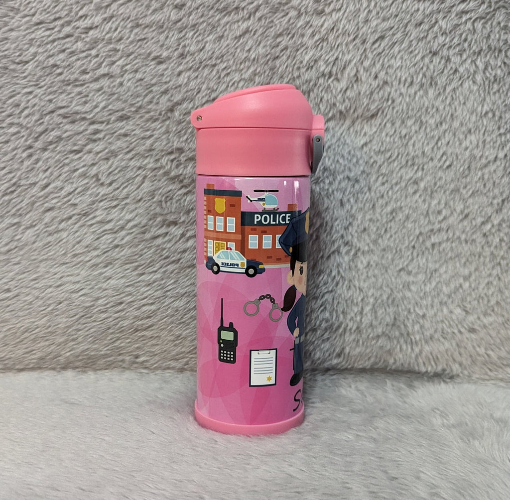 Kids Girl Cop Water Bottle 12oz With Reusable Straw Can Be Personalized
