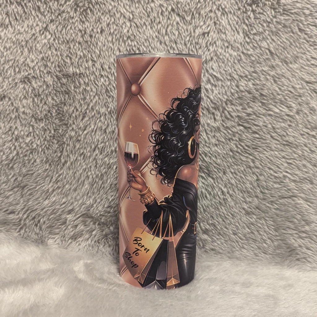 Born To Shop Girl Tumbler 20oz With Reusable Straw, Can Be Personalized