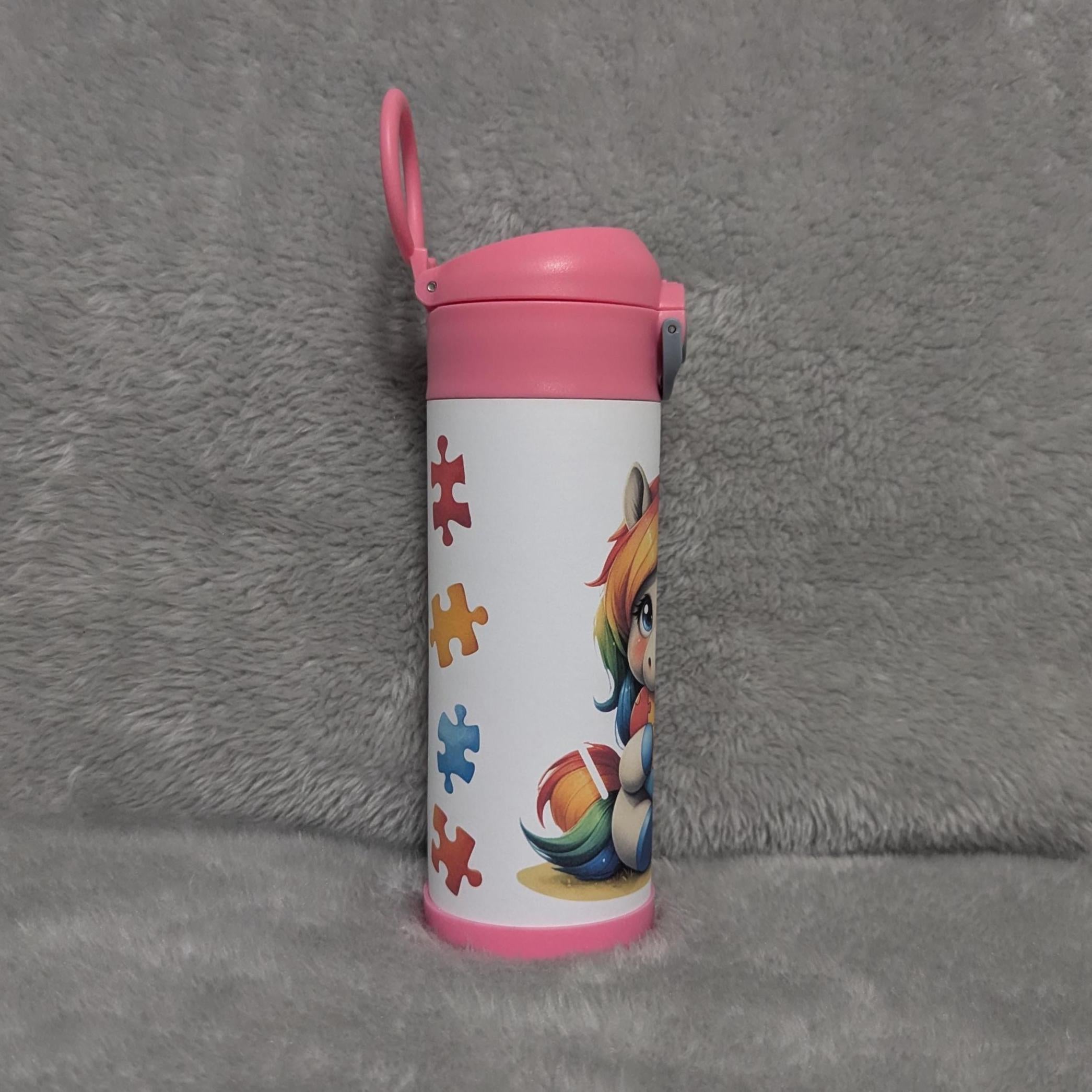 Kids Autism Unicorn Water Bottle 12oz With Reusable Straw Can Be Personalized