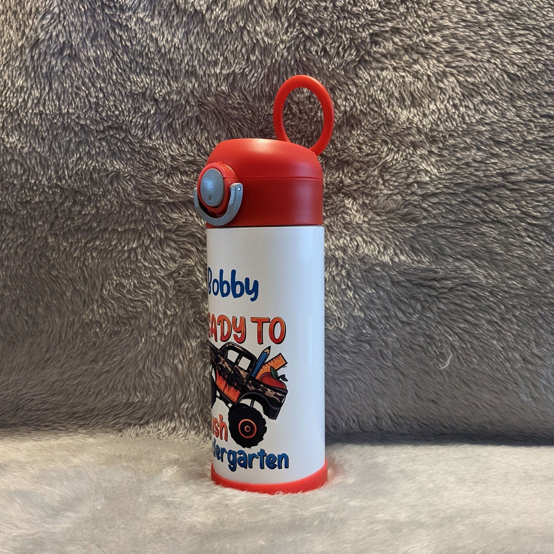 Kids School Water Bottle 12oz With Reusable Straw Can Be Personalized
