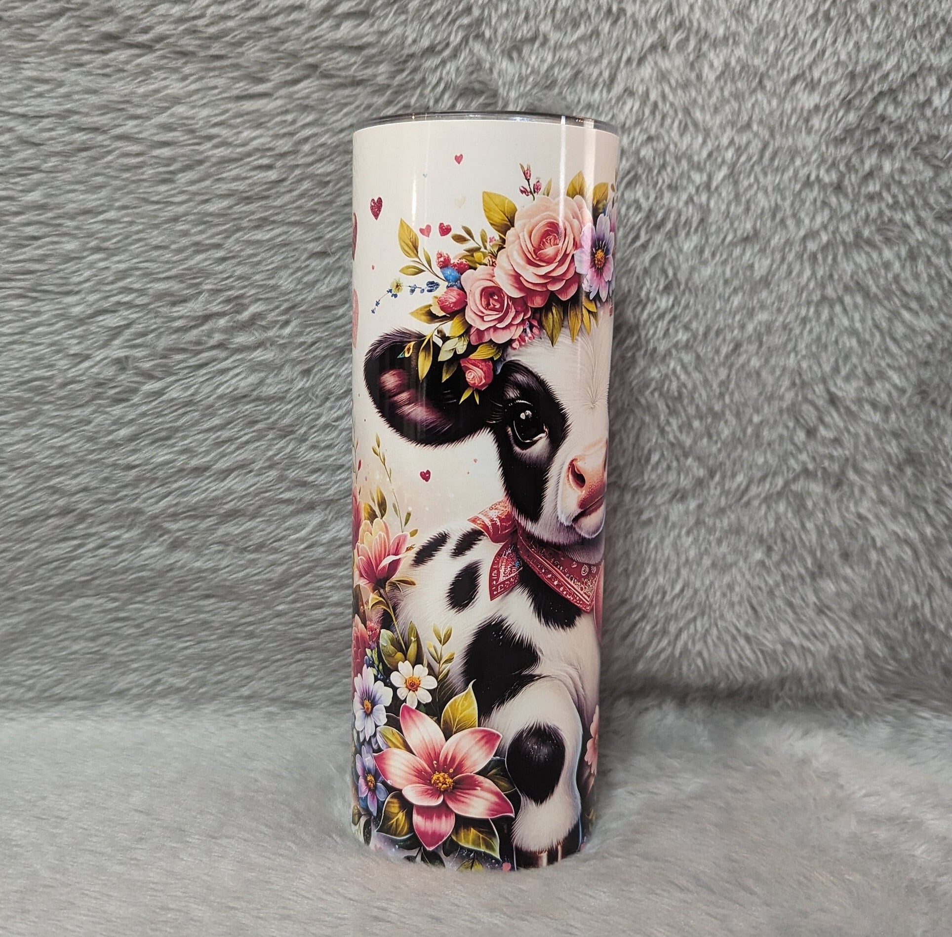 Floral Cow Tumbler 20oz With Reusable Straw, Can Be Personalized