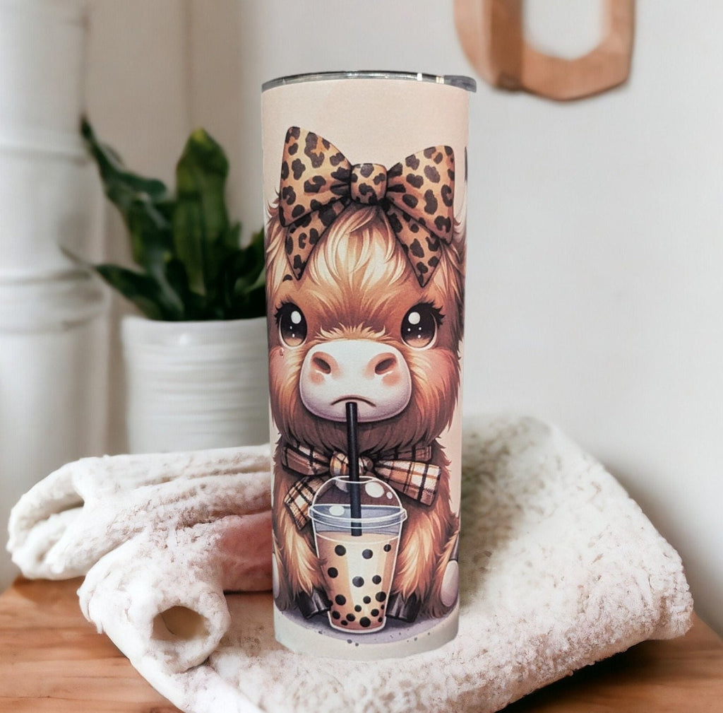 Rise and Shine It's Coffee Time Highland Cow Tumbler 20oz With Reusable Straw, Can Be Personalized