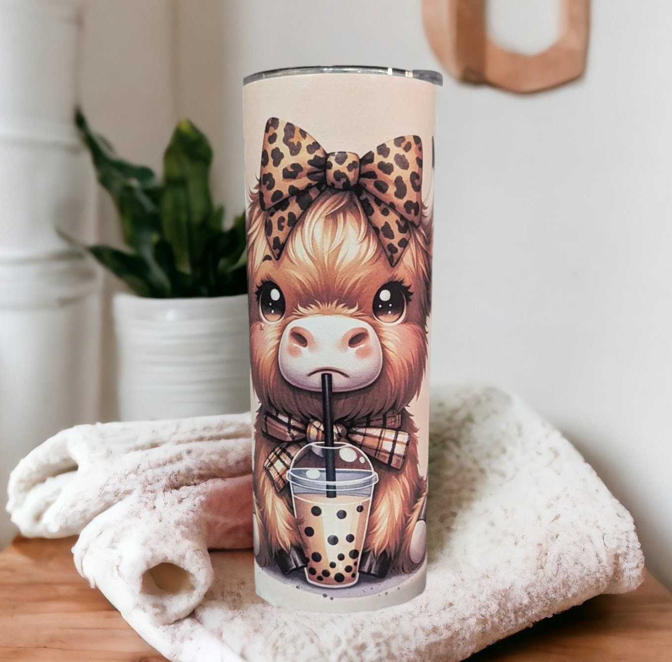 Rise and Shine It's Coffee Time Highland Cow Tumbler 20oz With Reusable Straw, Can Be Personalized
