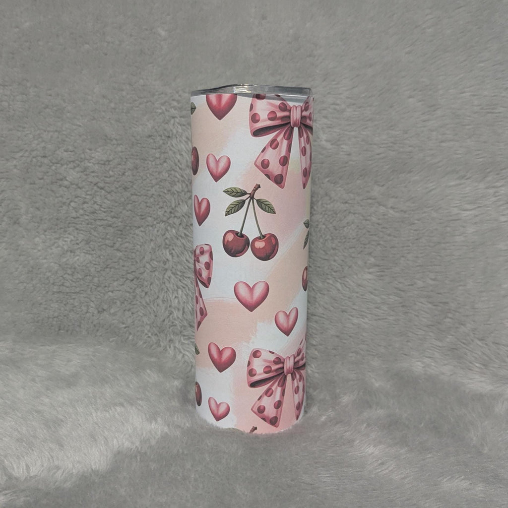 Cherry Bows & Hearts Tumbler 20oz with Reusable Straw