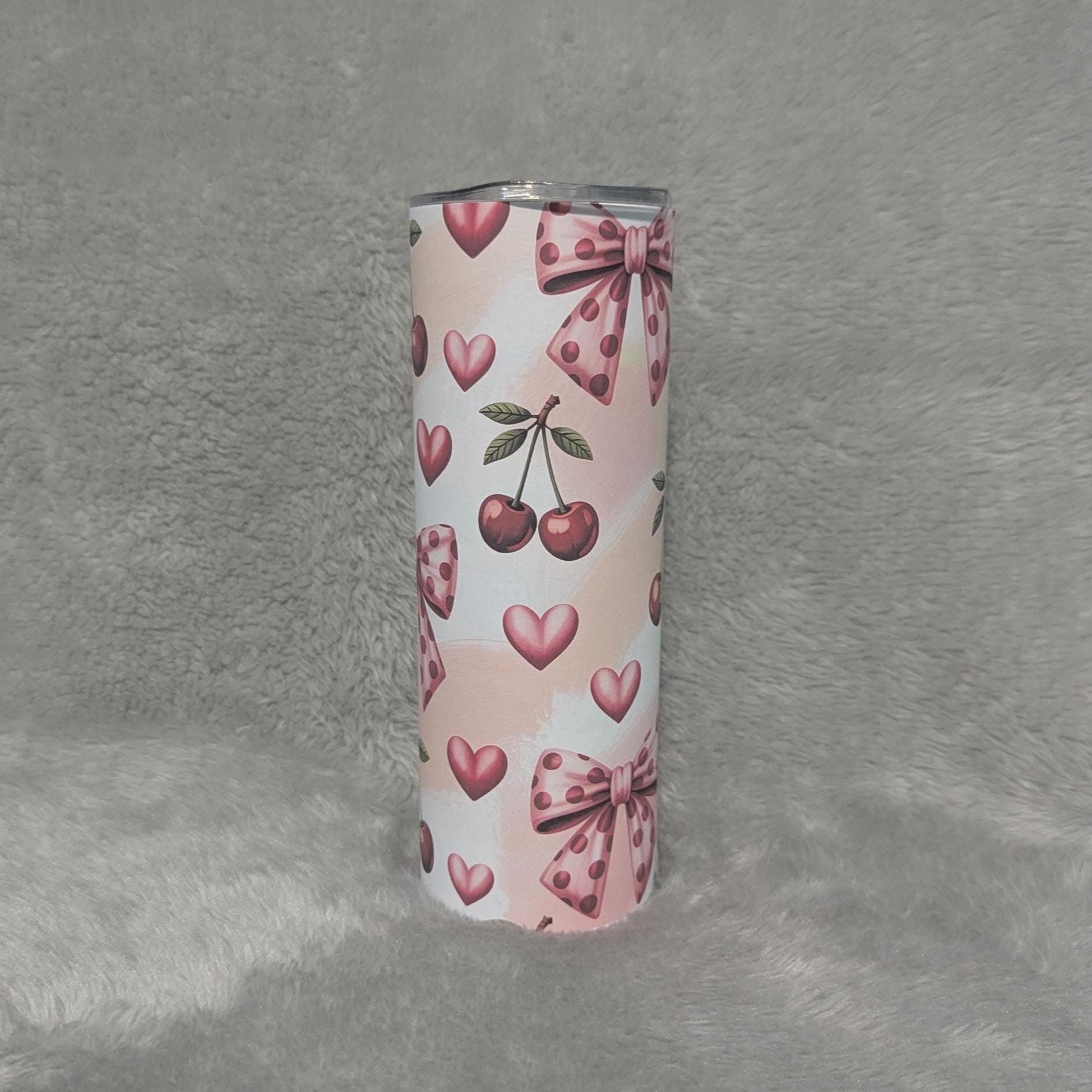Cherry Bows & Hearts Tumbler 20oz with Reusable Straw