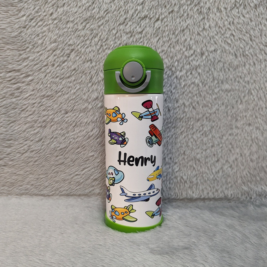 Kids Airplane Water Bottle 12oz With Reusable Straw Can Be Personalized