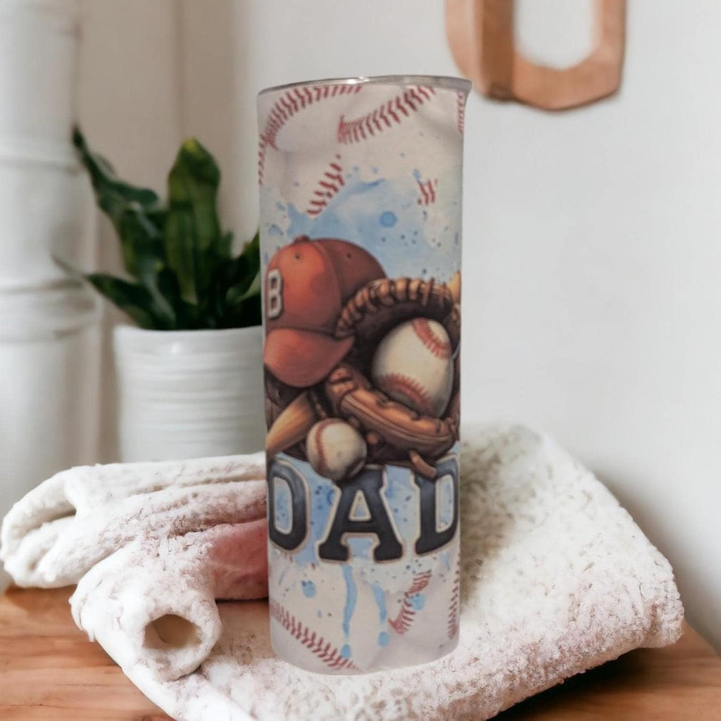 Baseball Dad Tumbler 20oz With Reusable Straw, Can Be Personalized