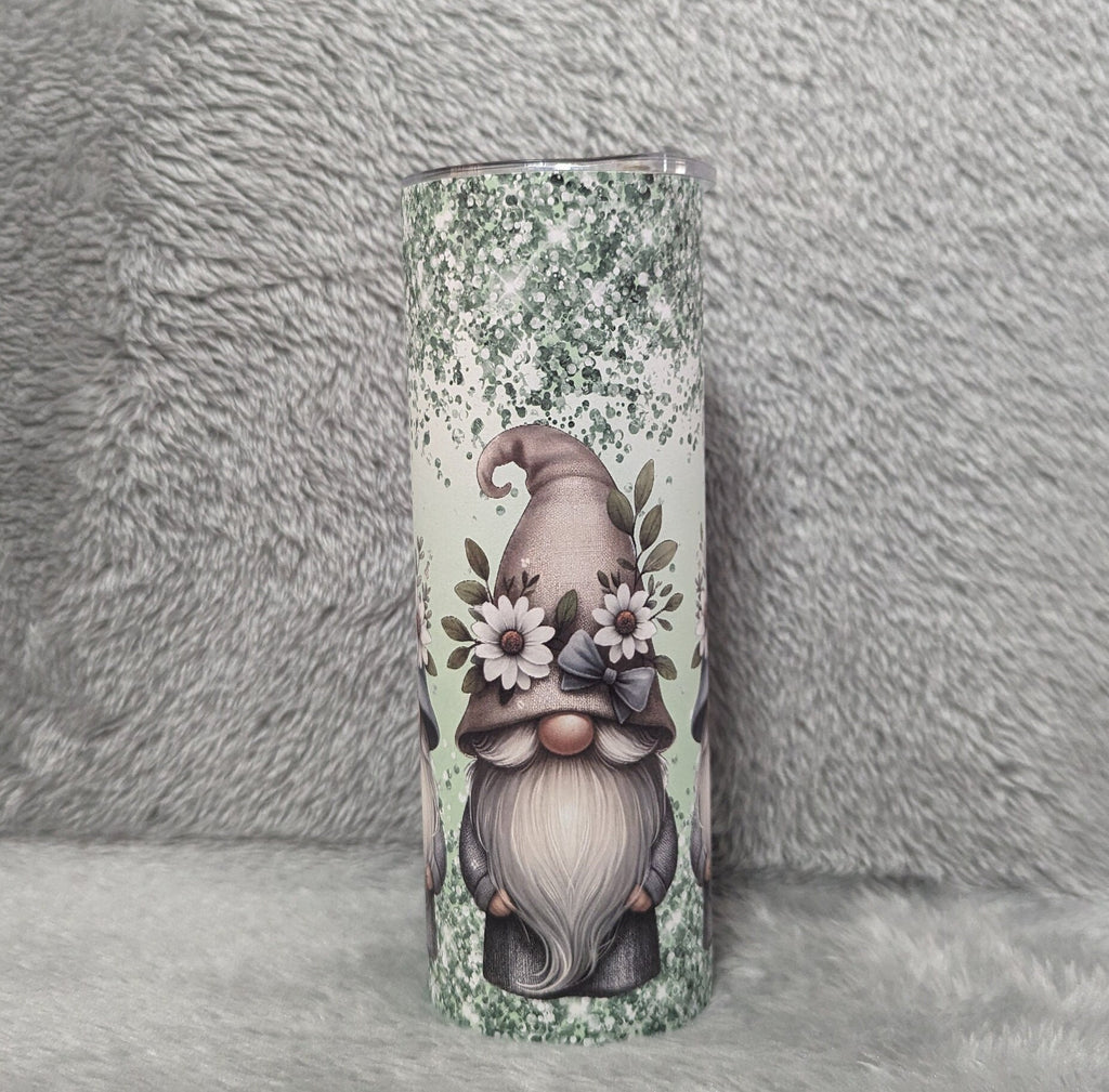 Gnome Tumbler With Daisies and A Glitter Design 20oz With Reusable Straw, Can Be Personalized