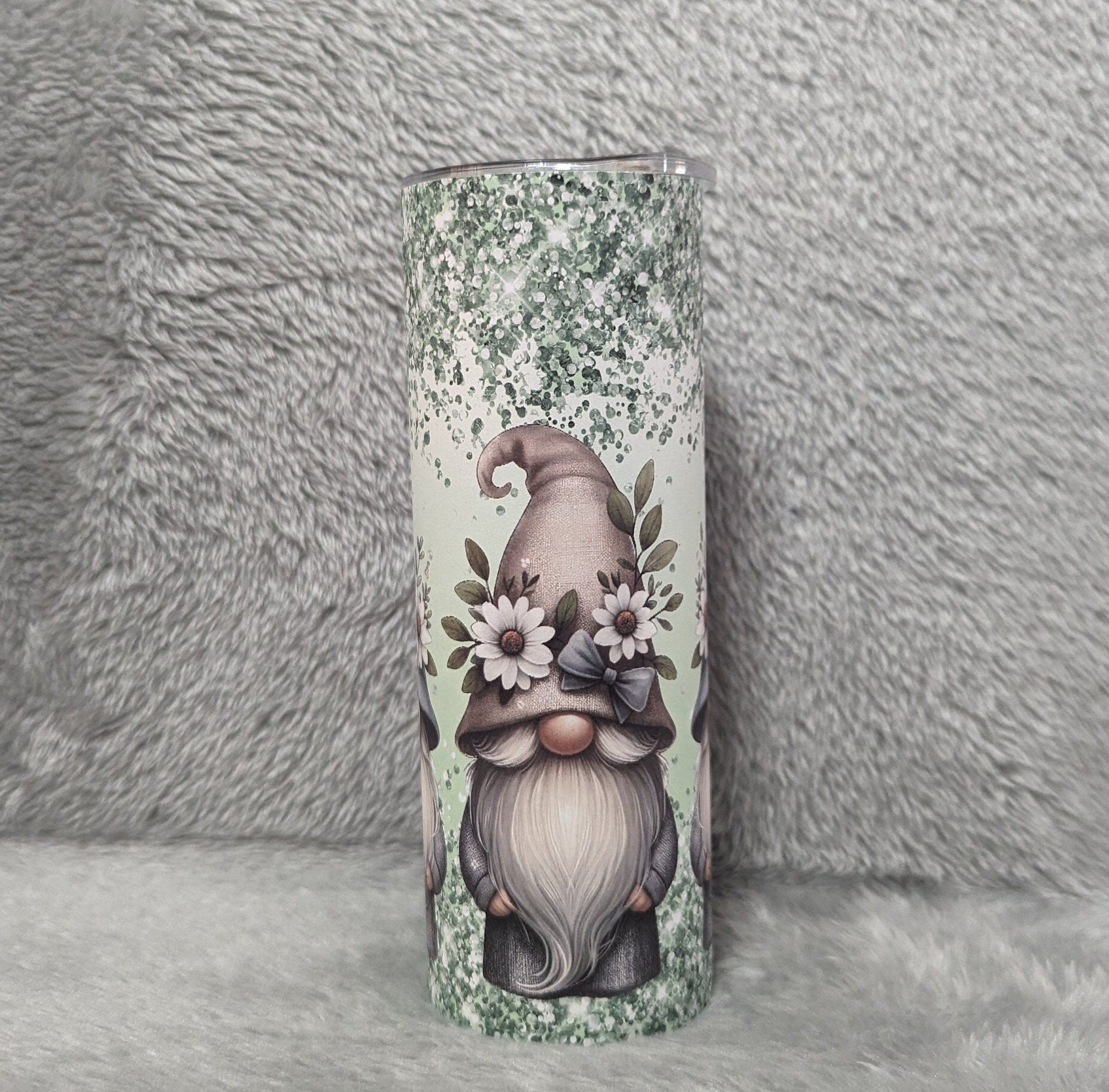 Gnome Tumbler With Daisies and A Glitter Design 20oz With Reusable Straw, Can Be Personalized