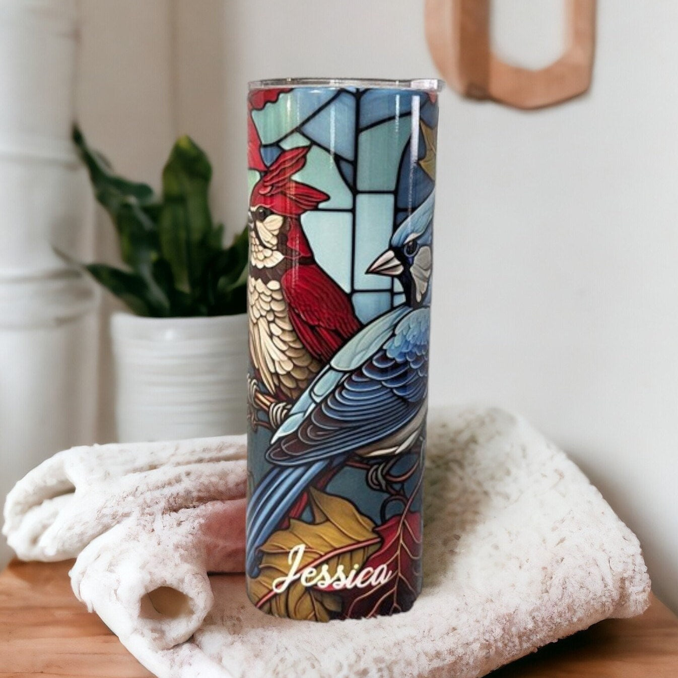 Blue Jay Tumbler 20oz With Reusable Straw, Can Be Personalized