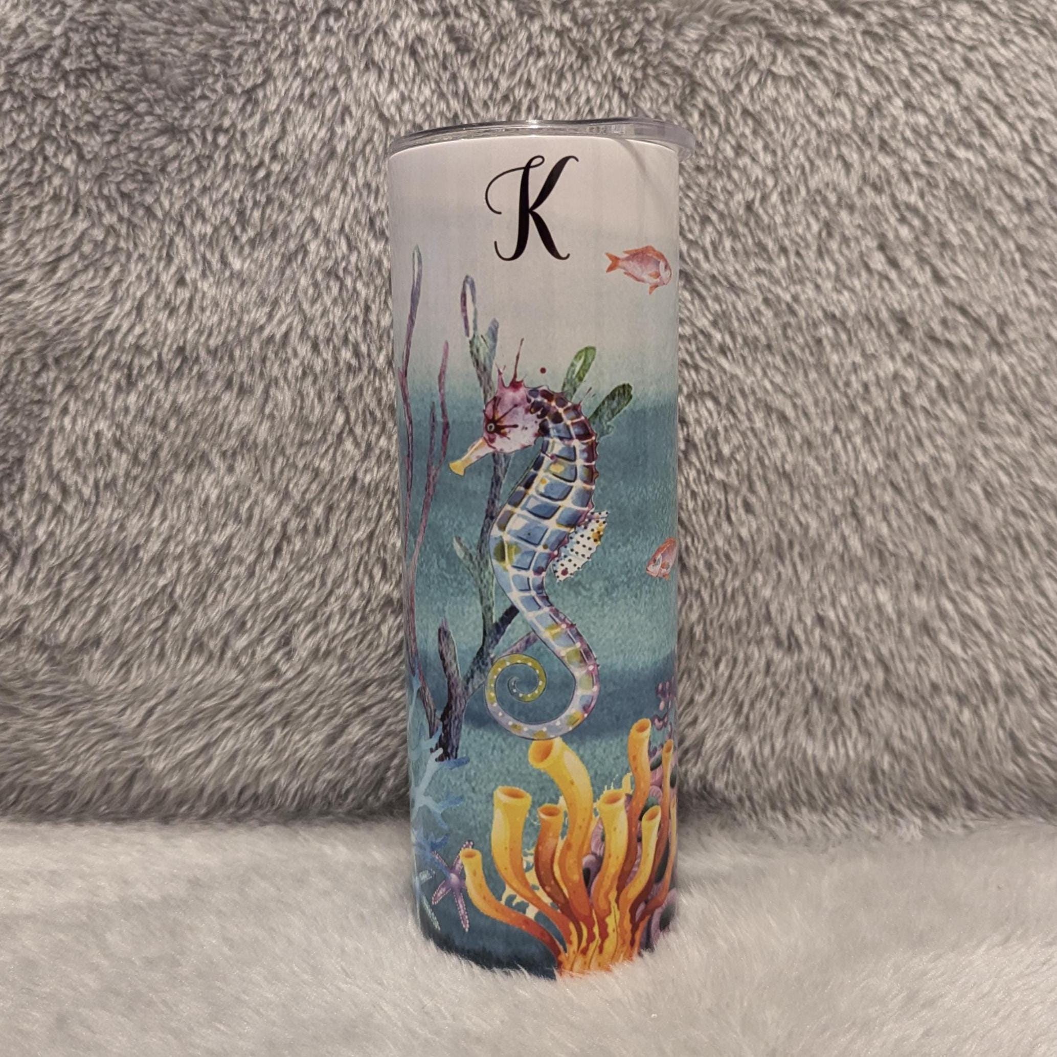 Seahorse Tumbler 20oz With Reusable Straw, Can Be Personalized