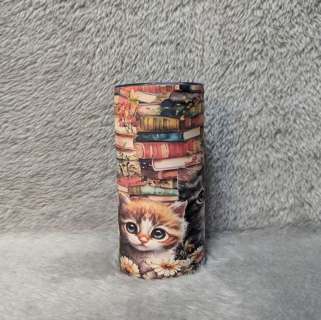 Kitten and Books Tumbler 15oz Tumber With Reusable Straw, Can Be Personalized
