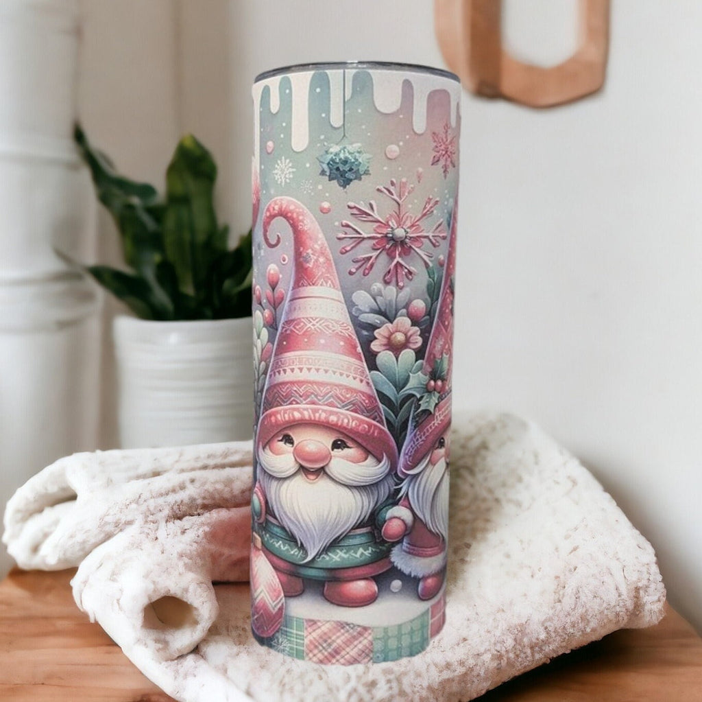 Festive Christmas Gnome Tumbler 20oz With Reusable Straw, Can Be Personalized