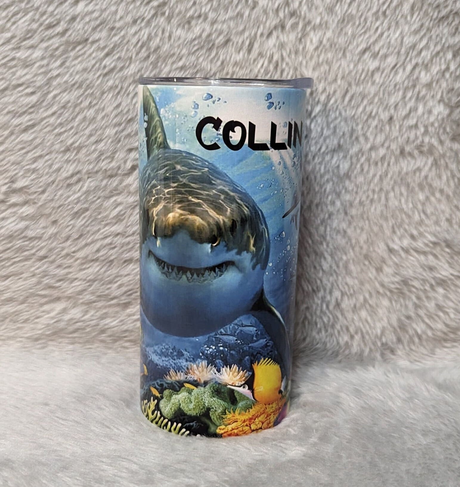 Kids Shark Tumbler 15oz With Reusable Straw, Can Be Personalized