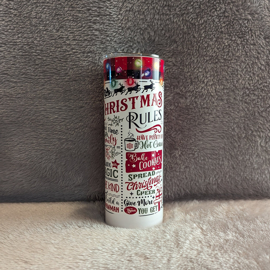 Festive Christmas Tree Tumbler with the Christmas Rules 20oz With Reusable Straw