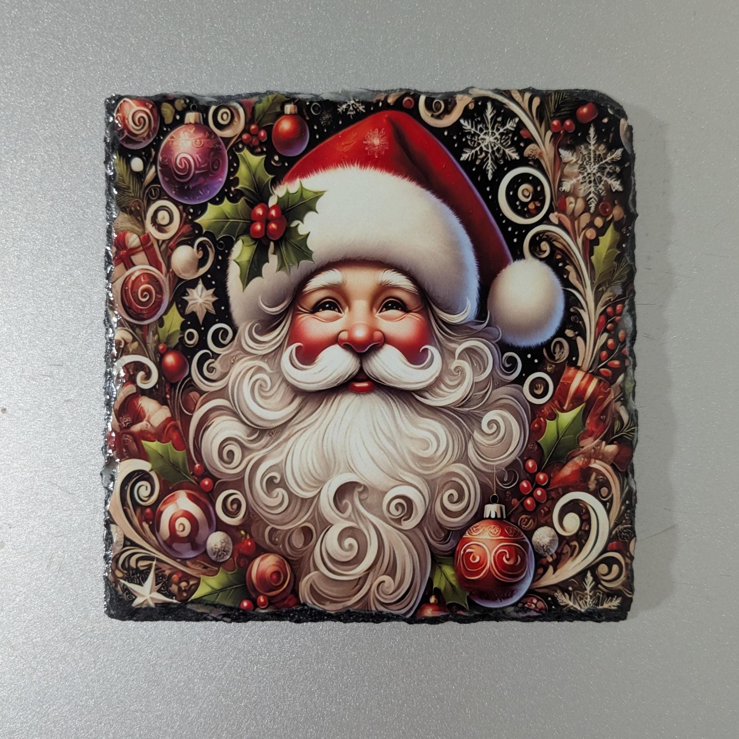 Colorful Slate Santa Picture With Display Legs