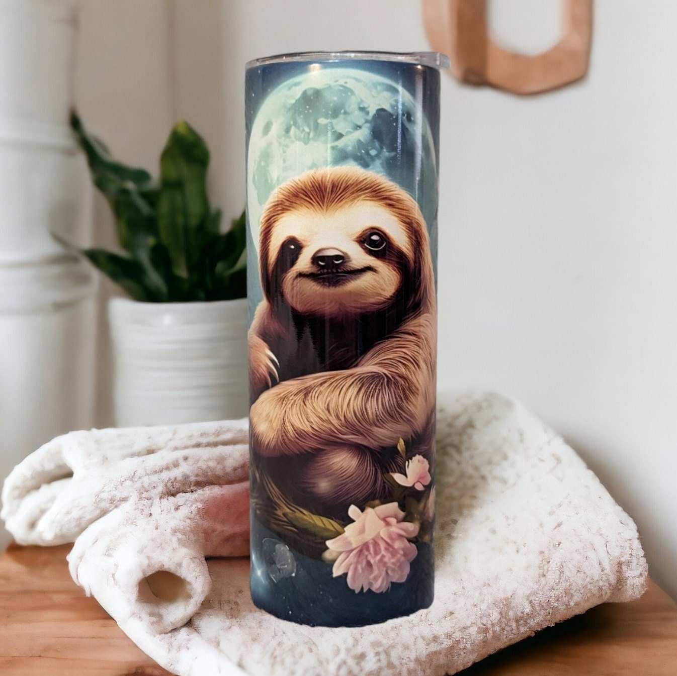Sloth Tumbler 20oz With Reusable Straw, Can Be Personalized